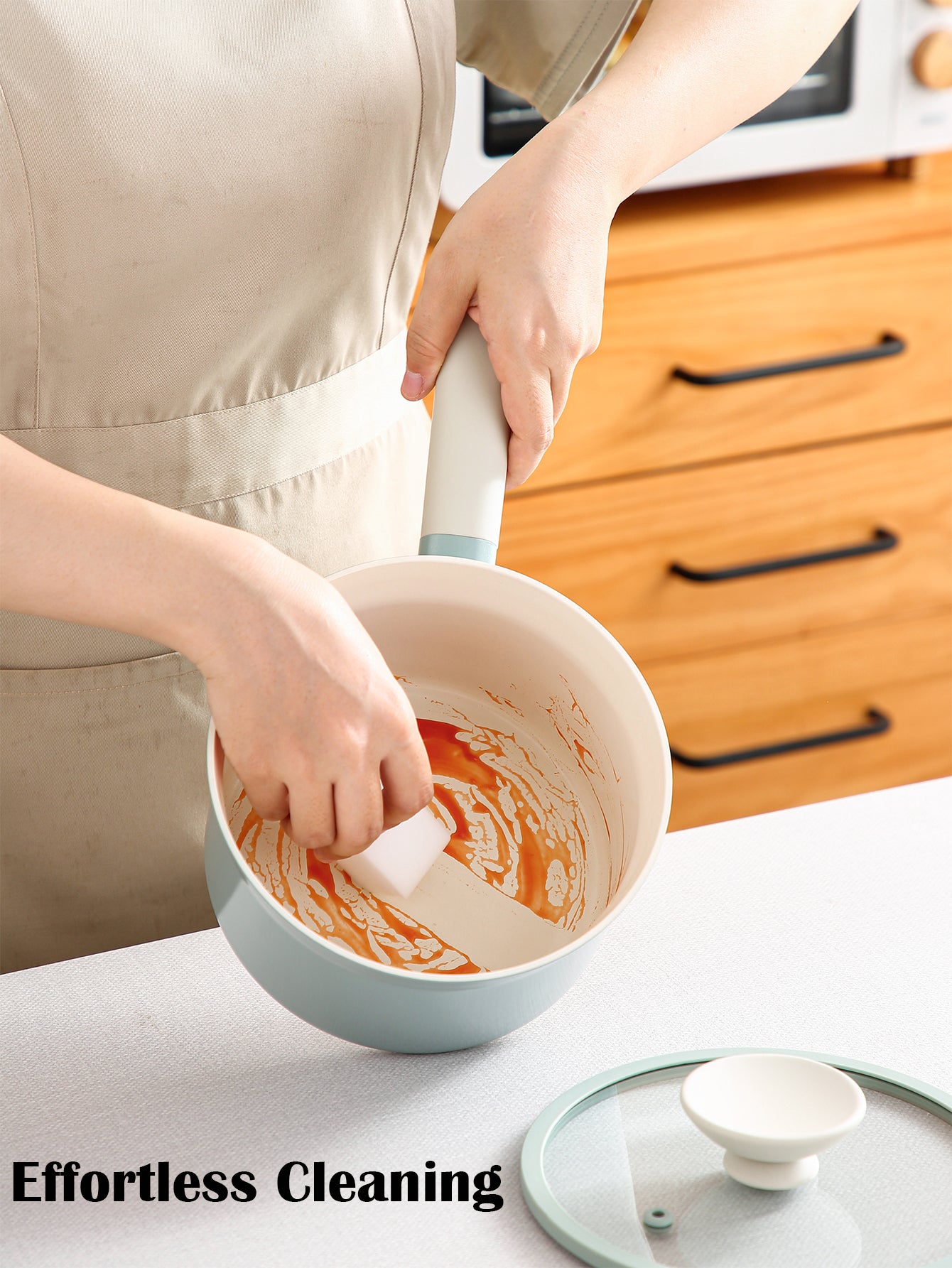 Nonstick Non-PFOA&PFAS Ceramic Sauce Pan with Lid, 7 inch, 2 Quart, Healthy Non Toxic Coating