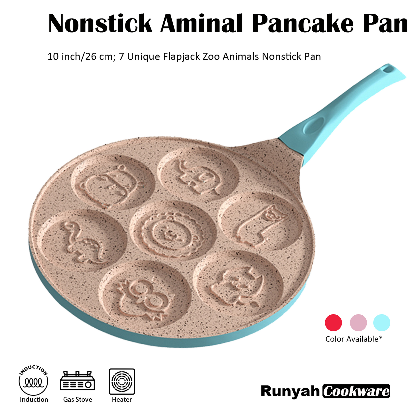 Nonstick Animal Pancake Pan Skillet, 10 inch, 7 Unique Flapjack Zoo Animals Pan