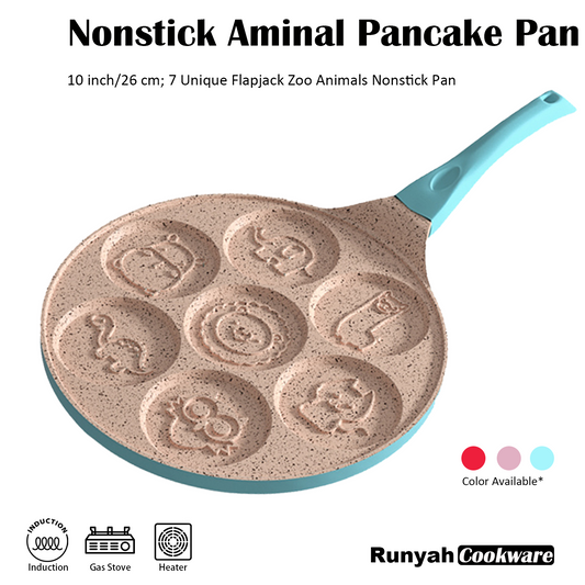 Nonstick Animal Pancake Pan Skillet, 10 inch, 7 Unique Flapjack Zoo Animals Pan