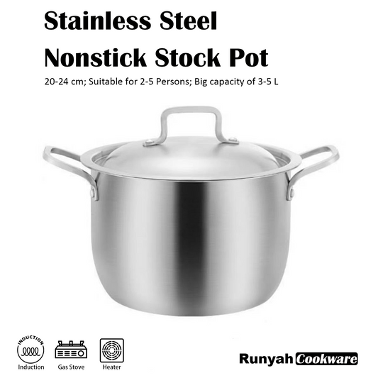 Stainless Steel Stock Pot with Lid, 20/24 cm, 3/5 Quart, Triple Layer Bottom