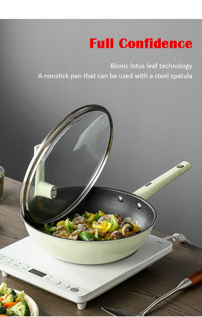 Nonstick Non-PFOA&PFAS Frying Pan with Lid, 11/12 inch Wok, Healthy Non Coating and Plasma Inner