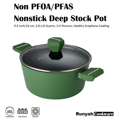 Nonstick Non-PFOA&PFAS Stock Pot with Lid, 9.4 inch 4 Quarts, Stew Pot Soup Pot, Healthy Graphene Coating