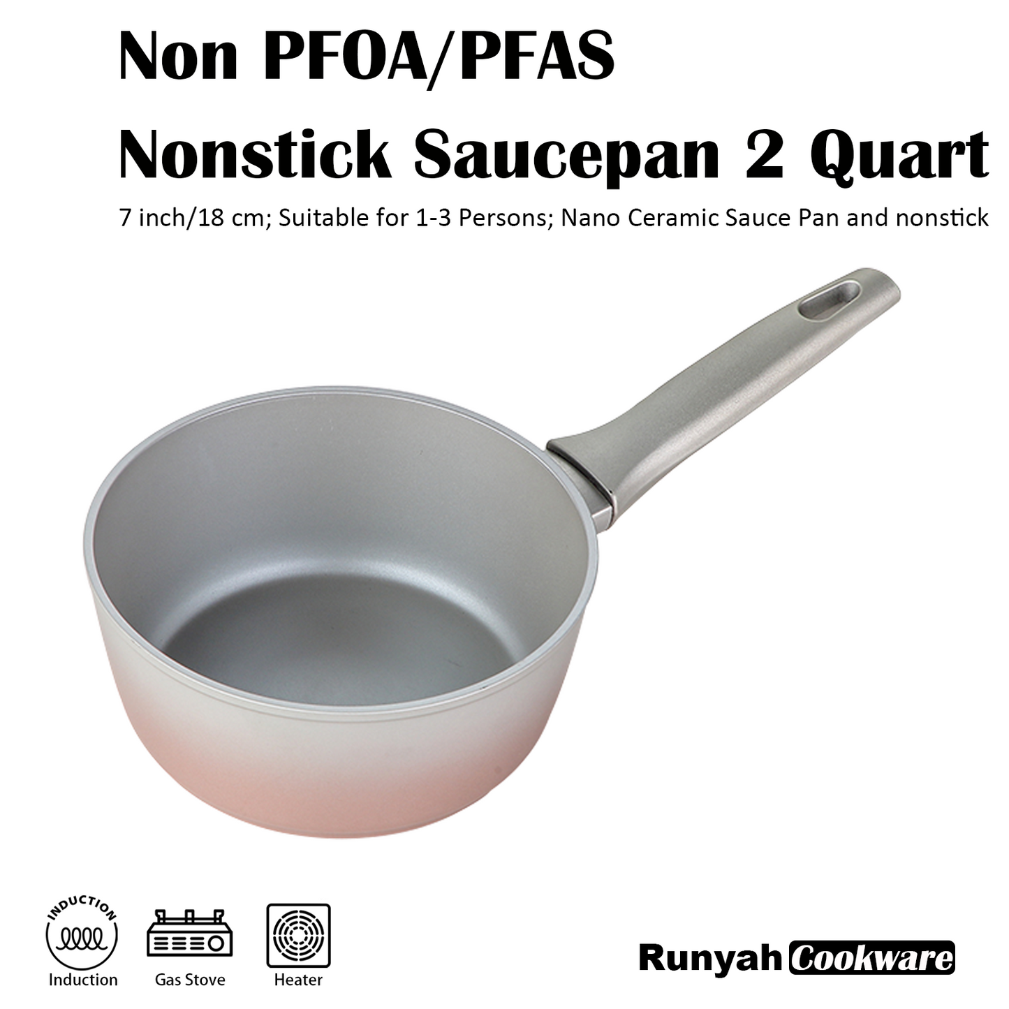 Nonstick Ceramic Sauce Pan with Lid, 7 inch 2 Quarts Milk Pot, Healthy Non PFOA&PFAS