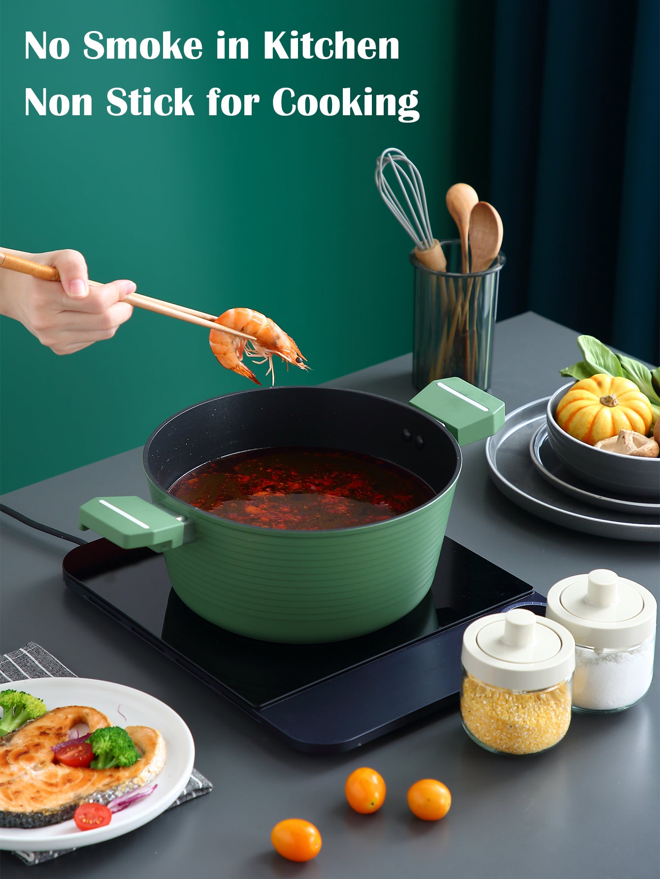 Nonstick Non-PFOA&PFAS Stock Pot with Lid, 9.4 inch 4 Quarts, Stew Pot Soup Pot, Healthy Graphene Coating