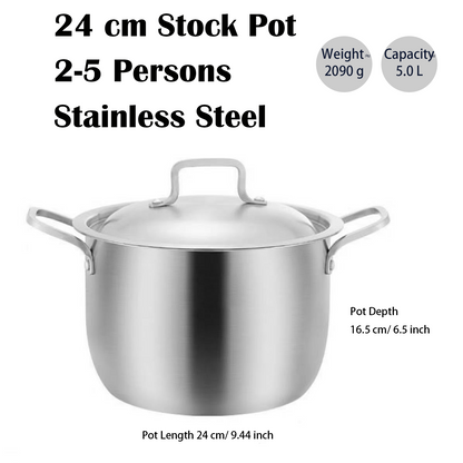 Stainless Steel Stock Pot with Lid, 20/24 cm, 3/5 Quart, Triple Layer Bottom