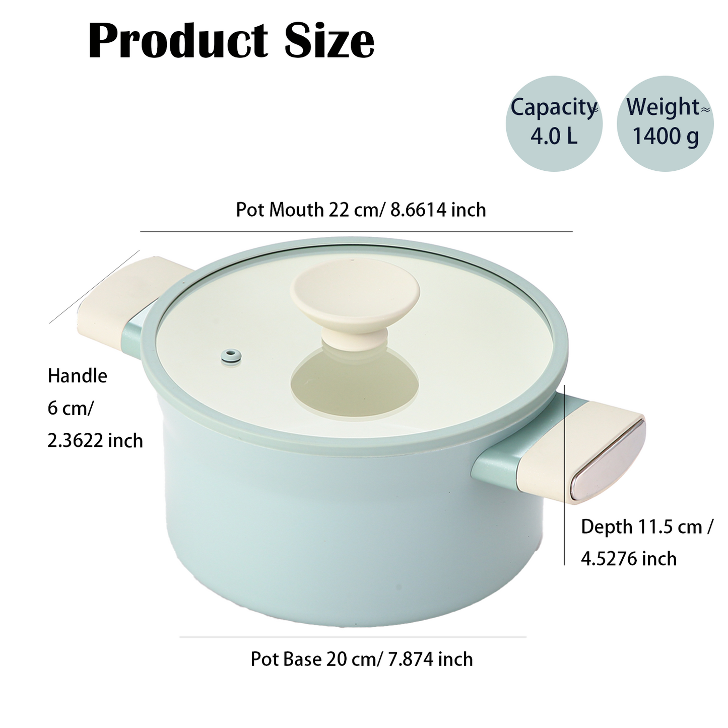 Nonstick Non-PFOA&PFAS Ceramic Stock Pot with Lid, 8.6 inch, 4 Quart, Induction Soup Pot Milk Pot