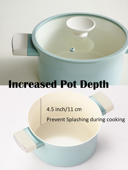 Nonstick Non-PFOA&PFAS Ceramic Stock Pot with Lid, 8.6 inch, 4 Quart, Induction Soup Pot Milk Pot