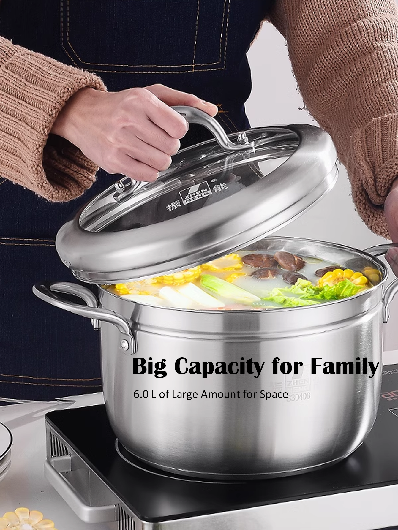 Stainless Steel Steamer Pot with Lid, 10.4 inch, triple bottom, Steaming Pot Cookware For Vegetable, Sauce, Food