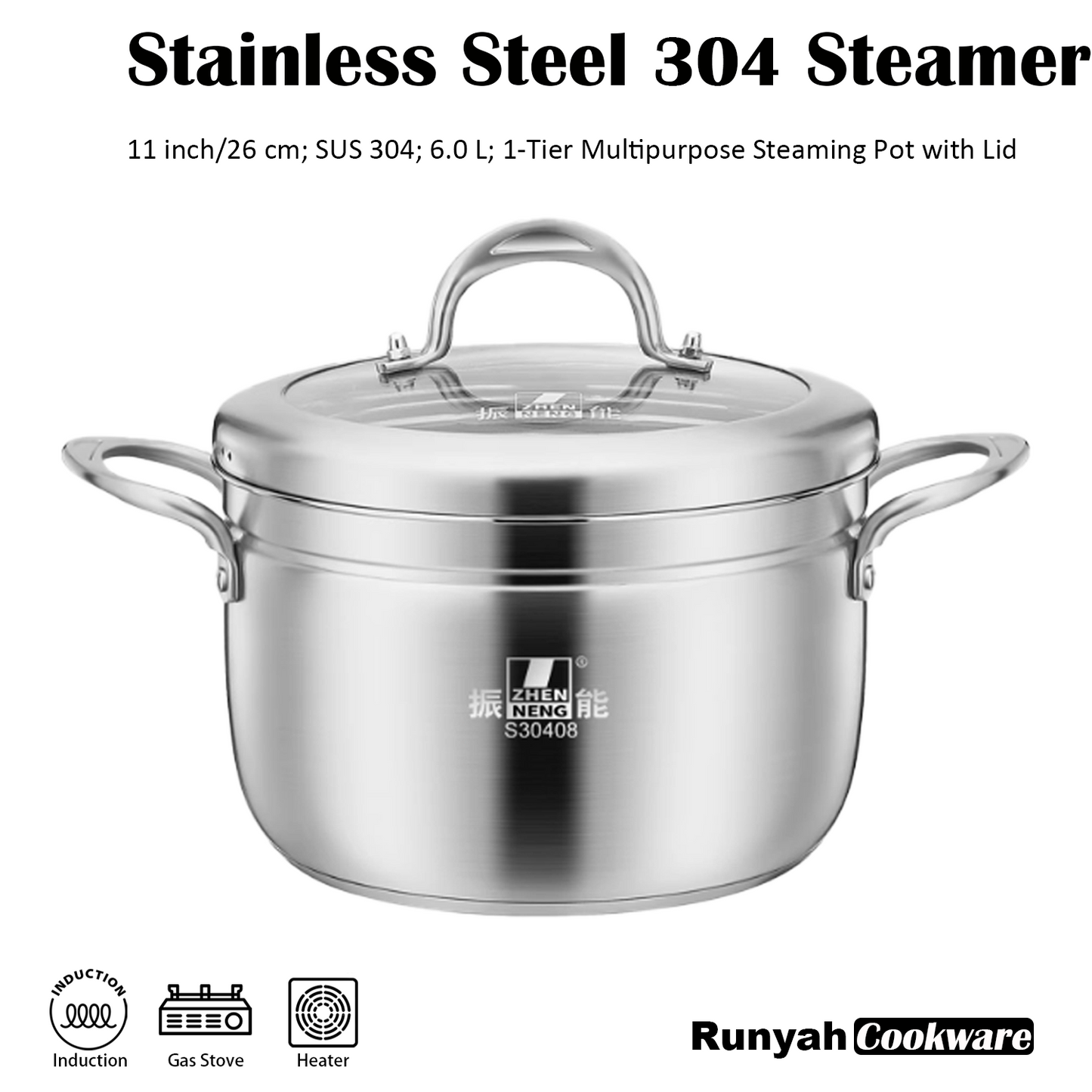 Stainless Steel Steamer Pot with Lid, 10.4 inch, triple bottom, Steaming Pot Cookware For Vegetable, Sauce, Food