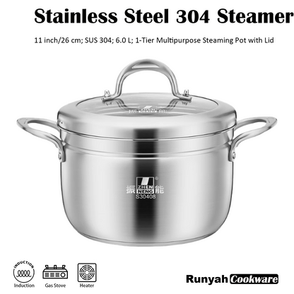 Stainless Steel Steamer Pot with Lid, 10.4 inch, triple bottom, Steaming Pot Cookware For Vegetable, Sauce, Food