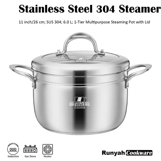 Stainless Steel Steamer Pot with Lid, 10.4 inch, triple bottom, Steaming Pot Cookware For Vegetable, Sauce, Food