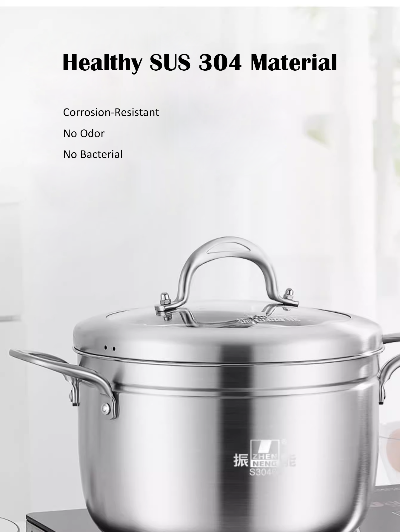 Stainless Steel Steamer Pot with Lid, 10.4 inch, triple bottom, Steaming Pot Cookware For Vegetable, Sauce, Food