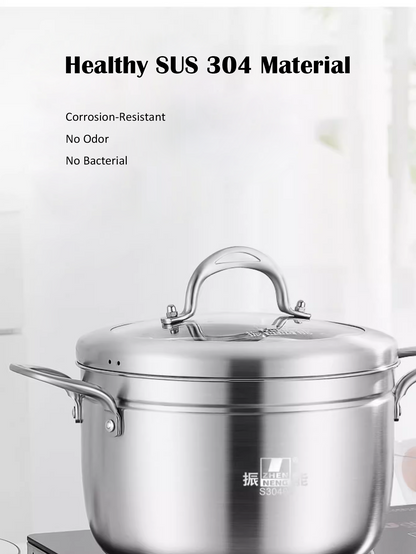 Stainless Steel Steamer Pot with Lid, 10.4 inch, triple bottom, Steaming Pot Cookware For Vegetable, Sauce, Food