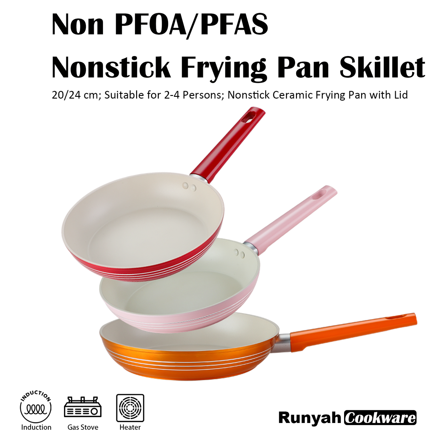 Nonstick Non-PFOA&PFAS Ceramic Frying Pan with Lid, 9.4 inch, Bakelite Handle