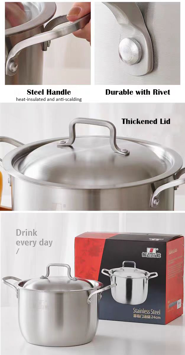 Stainless Steel Stock Pot with Lid, 20/24 cm, 3/5 Quart, Triple Layer Bottom