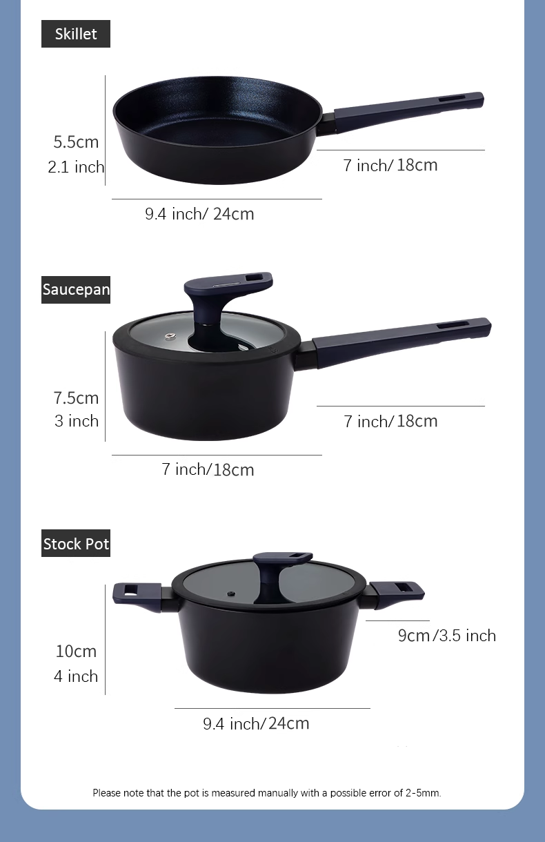 3 Pcs Pots and Pans Set, Nonstick Cookware Sets, Non PFOA&PFAS Healthy Coating