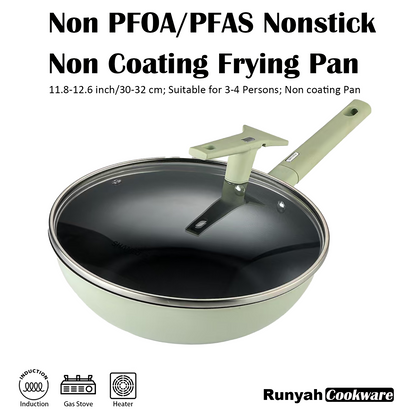 Nonstick Non-PFOA&PFAS Frying Pan with Lid, 11/12 inch Wok, Healthy Non Coating and Plasma Inner