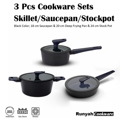 3 Pcs Pots and Pans Set, Nonstick Cookware Sets, Non PFOA&PFAS Healthy Coating