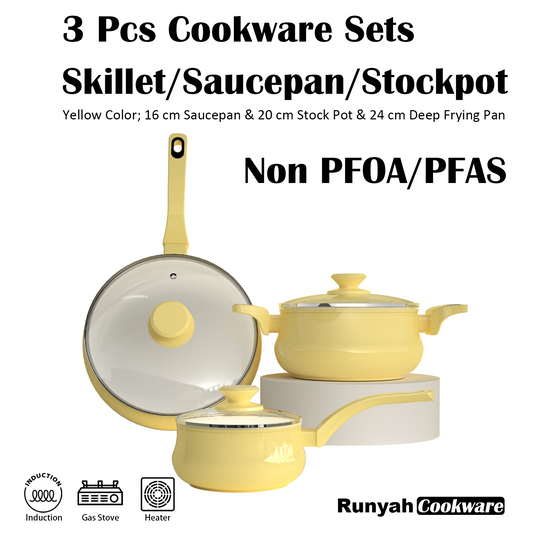 3 Pcs Ceramic Pots and Pans Set, Nonstick Deep Cookware Sets, Non PFOA&PFAS Healthy Coating